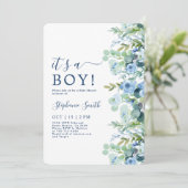 C'est un garçon Blue Floral Baby shower Invitation (Debout devant)
