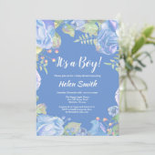 C'est un garçon Blue Floral Baby shower Invitation (Debout devant)