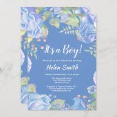 C'est un garçon Blue Floral Baby shower Invitation (Devant / Derrière)
