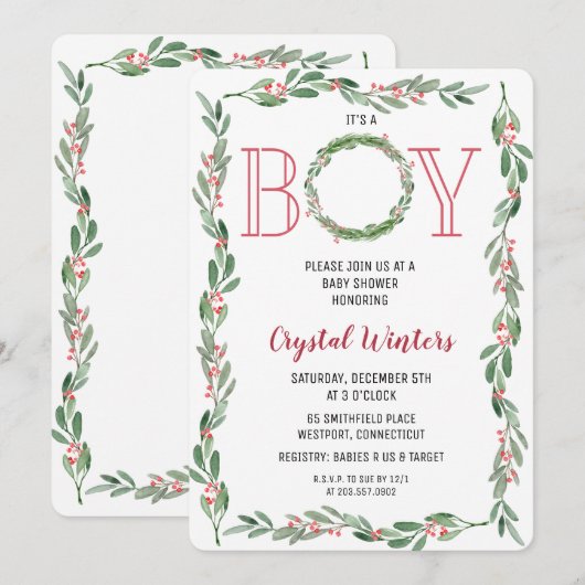 C'est un garçon Couronne de Noël Invitation à une (Devant / Derrière)