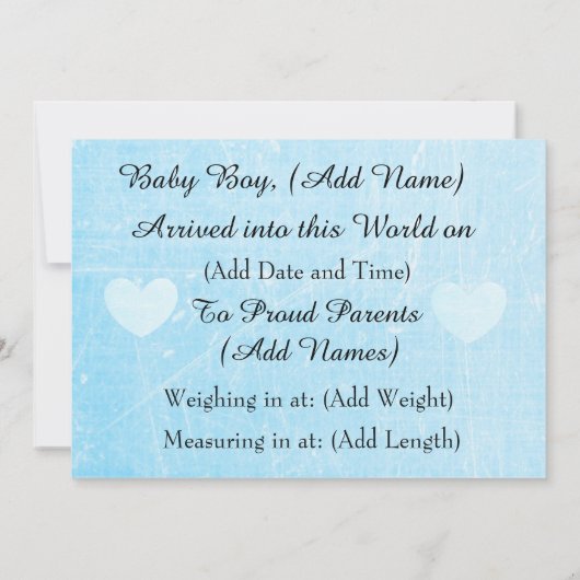 C'est un garçon ! Faire-part de naissance Coeurs B (Dos)