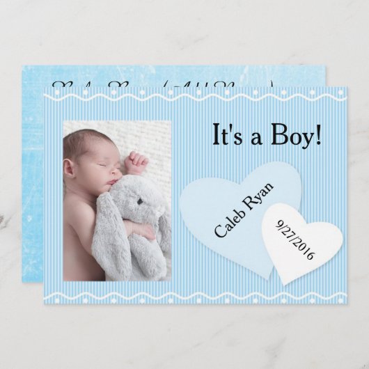 C'est un garçon ! Faire-part de naissance Coeurs B (Devant / Derrière)