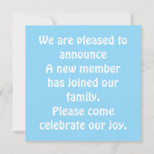 C'est un garçon ! Faire-part simple (Dos)