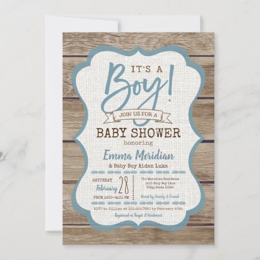 C'est un garçon ! Invitation Baby shower en bois r (Devant)