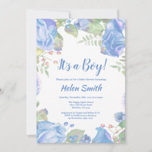 C'est un garçon Invitation Baby Shower Florale Ble