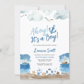C'est un garçon | Invitation Baby shower nautique (Devant)
