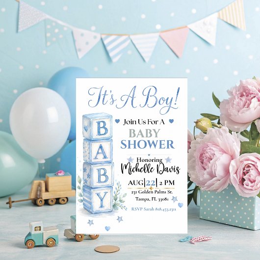 C'est un garçon | Invitation de baby shower avec d