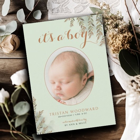 C'est un garçon Photo Sage Cocoa Boy Faire-part de