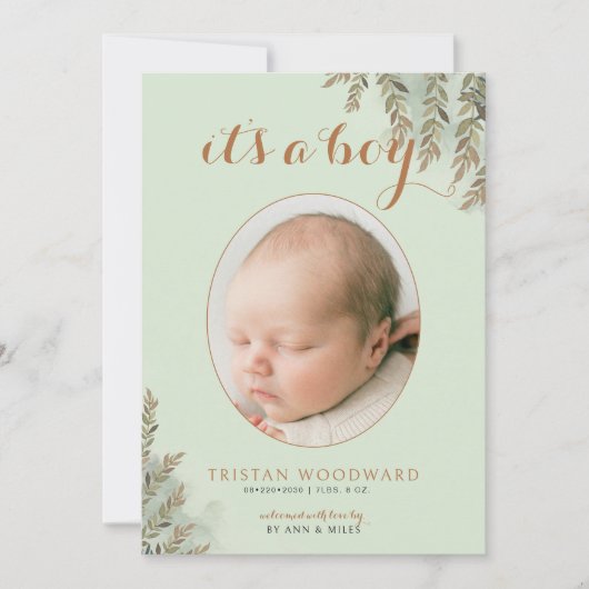 C'est un garçon Photo Sage Cocoa Boy Faire-part de (Devant)