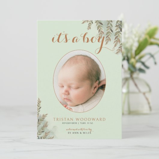 C'est un garçon Photo Sage Cocoa Boy Faire-part de (Debout devant)