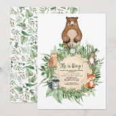C'EST UN GARÇON WOODLAND BABY SHOWER INVITATION (Devant / Derrière)