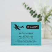 C'est un Invitation de Baby shower d'avion Turquoi (Debout devant)