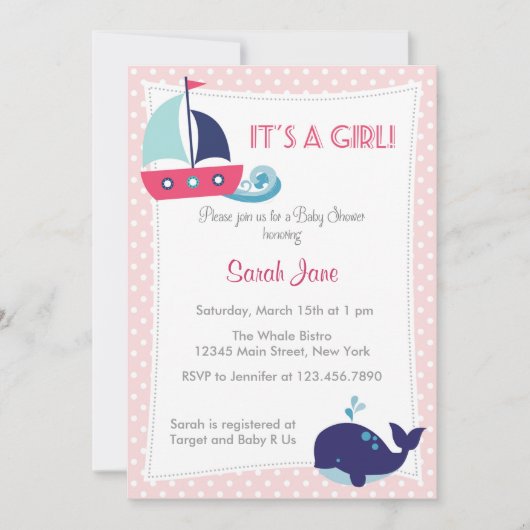 C'est un Invitation de Baby shower de bateau à voi (Devant)