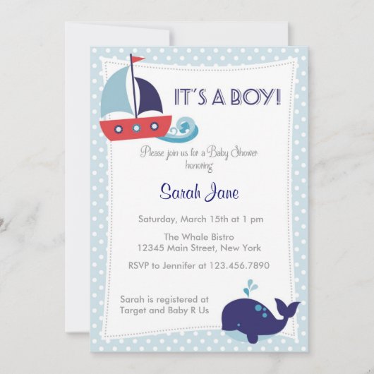 C'est un Invitation de Baby shower nautique de pla (Devant)