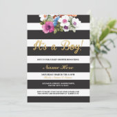 C'est un Invitation Floral Baby shower Garçon Stri (Debout devant)