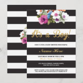 C'est un Invitation Floral Baby shower Garçon Stri (Devant / Derrière)
