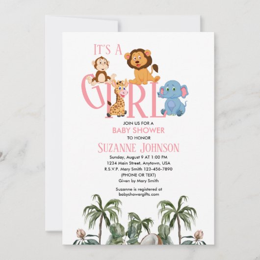 C'est un zoo de bébés filles Invitation d'animaux (Devant)