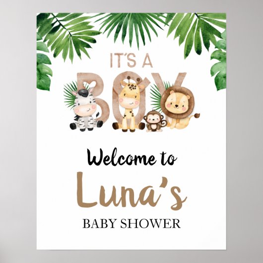 C'est une Affiche de bienvenue Baby shower Safari (Devant)