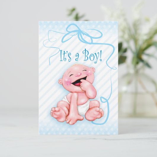 C'est une carte de faire-part pour garçon (Debout devant)