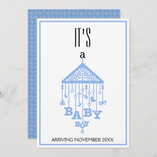 C'est une Faire-part de grossesse pour bébé garçon (Devant / Derrière)