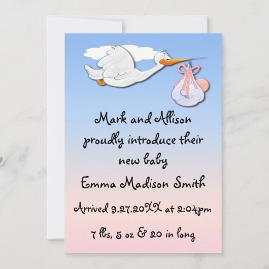 C'est une Faire-part de naissance de cigogne (Dos)