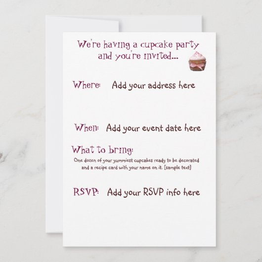C'est une fête de Cupcake ! Invitations (Dos)