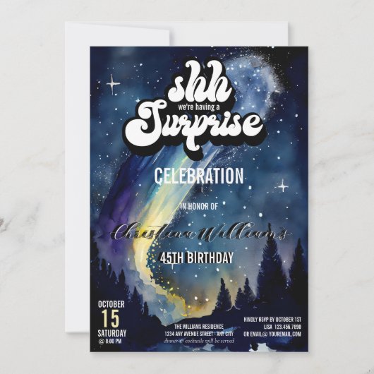 C'est une fête surprise | Invitation Nuit étoilée (Devant)