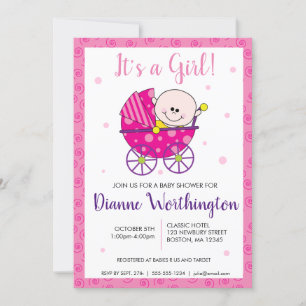 C'est une fille Baby Pink Spiral Shower Invitation