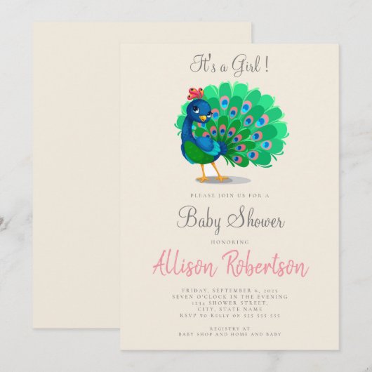 C'est une fille Baby shower d'aquarelle Invitation (Devant / Derrière)