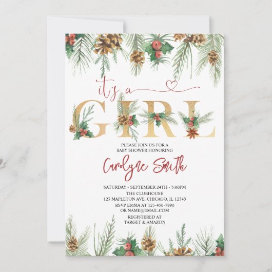 C'est une fille Baby shower de Noël Invitation (Devant)