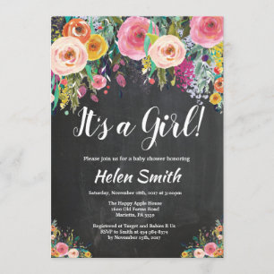 C'est une fille Baby shower Floral Invitation