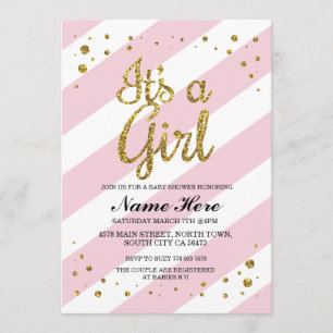 C'est une fille Baby shower rose or Invitation