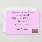 C'est une fille Bébé Toes Faire-part de naissance  (Dos)