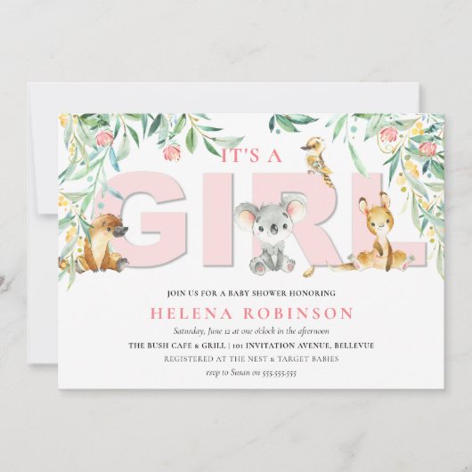 C'est une fille Bush Babies Baby Shower Invitation (Devant)