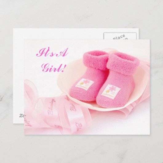 C'est une fille ! Carte faire-part (Devant / Derrière)