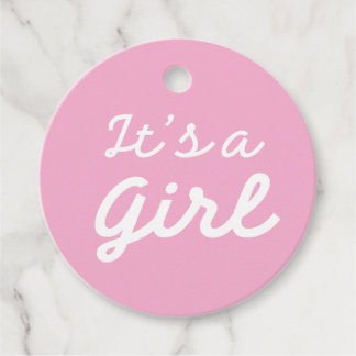׳C'est une fille׳ Étiquette cadeau rose classique 