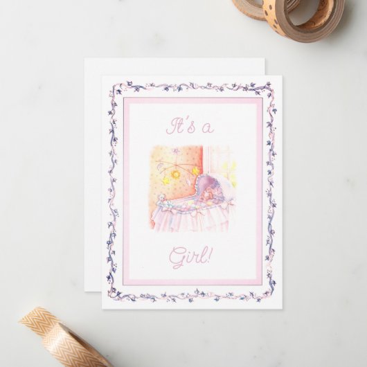 C'est une fille Faire-part de naissance (Devant/Arrière en situation)