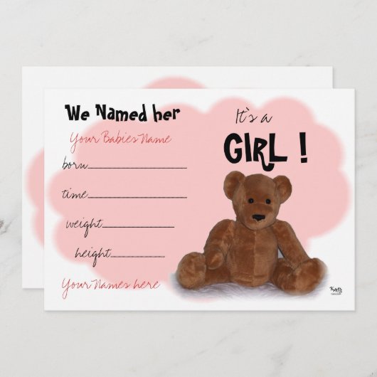 C'est une fille Faire-part de naissance (Devant / Derrière)