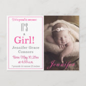 C'est une fille ! Faire-part de naissance bébé ros (Devant)