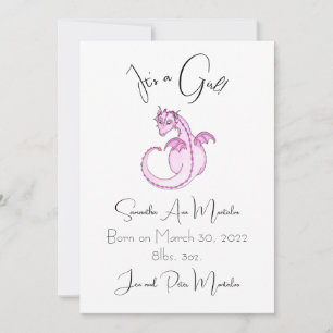 C'est une fille ! Faire-part de naissance de drago