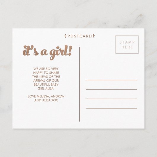 C'est une fille Faire-part de naissance Photo Cart (Dos)