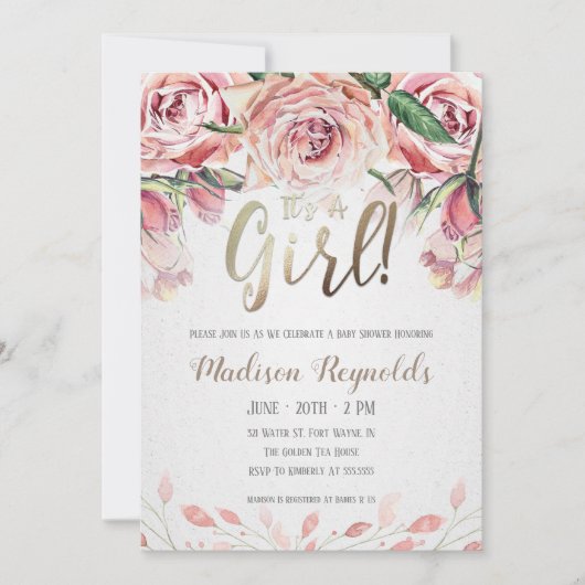 C'est une fille - Invitation Baby shower de Tea Pa (Devant)