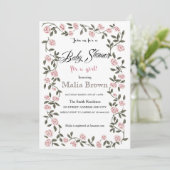 C'est une fille ! Invitation baby shower ~Roses~ (Debout devant)