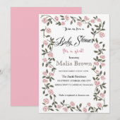 C'est une fille ! Invitation baby shower ~Roses~ (Devant / Derrière)