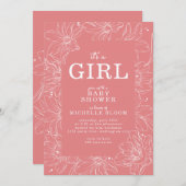 "C'est une FILLE" Invitation de Baby shower floral (Devant / Derrière)