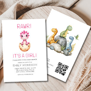 C'est une fille Mignon Invitation Baby Shower Dino