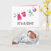 C'est une fille ! Nouveau bébé - Carte photo perso (Fleur jaune)