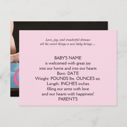 C'est une fille photo Faire-part bébé (Devant / Derrière)