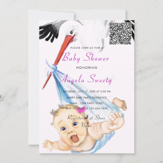 C'est une fille QR Code Stork et un Invitation Bab (Devant)
