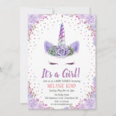C'est une fille Unicorne Invitation Baby shower Fl (Devant)